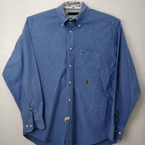 Tommy Hilfiger Mens Solid Blue Oxford Button Front